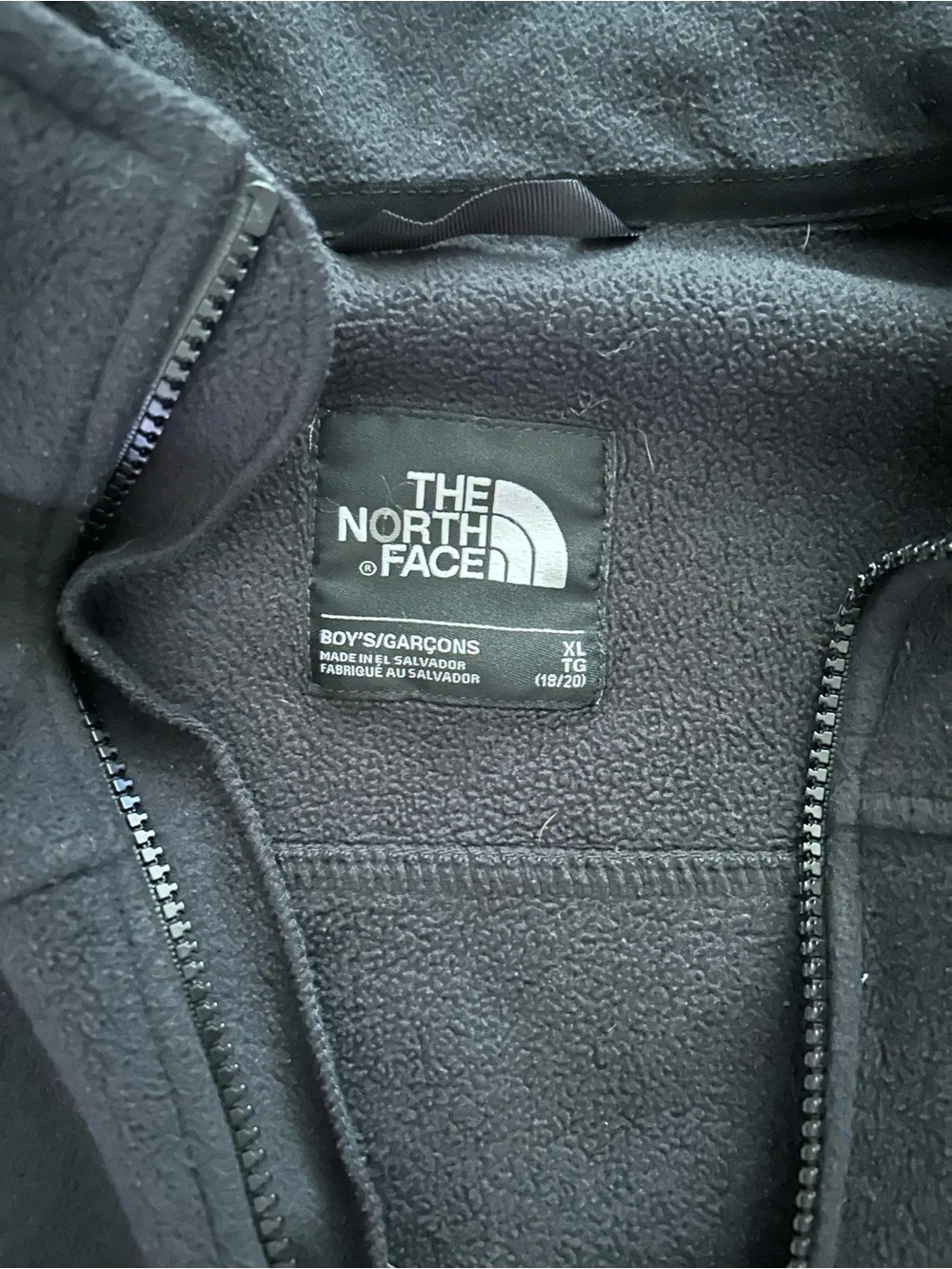 The North Face Boys XL Black Full Zip Fleece Jacket Blue Logo
